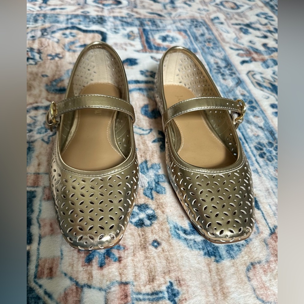 J. Crew Gold Flats with Laser-Cut Design